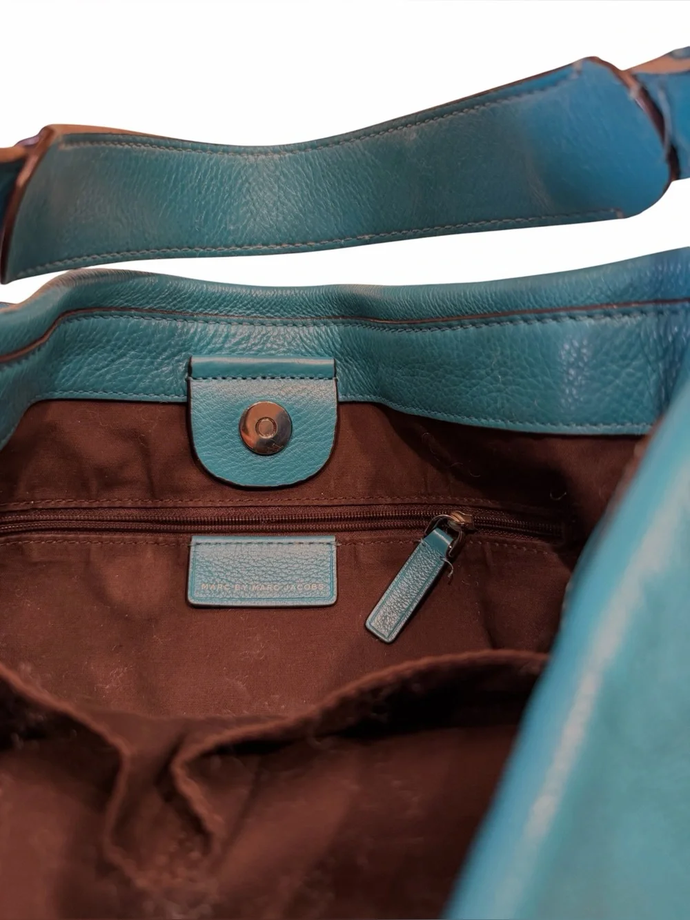 Marc Jacobs Teal Turquoise Leather Hobo/Shoulder Bag Large 14x14 NWOT